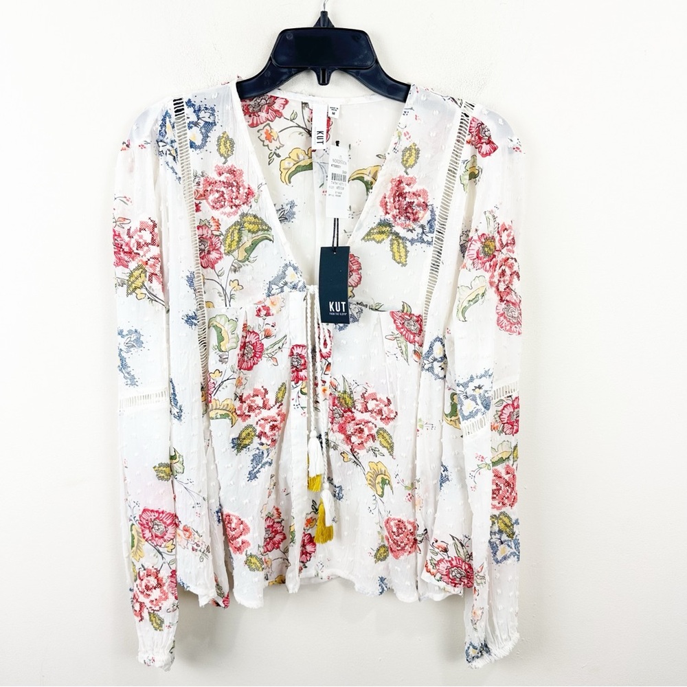 KUT From The Kloth Embroidered Boho kimono Clip Dot Tie Tassel Closure Size M